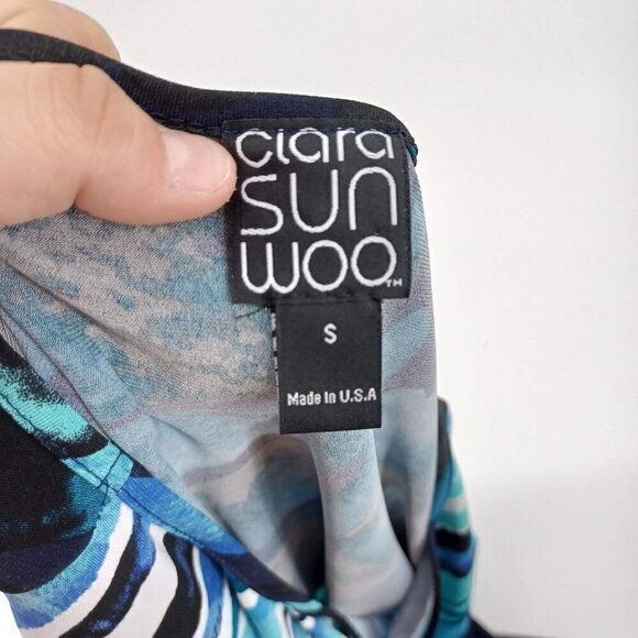 Clara Sun Woo Blue Floral Abstract Asymmetric Tunic Top Women's S Artsy Relaxed - Picture 6 of 8